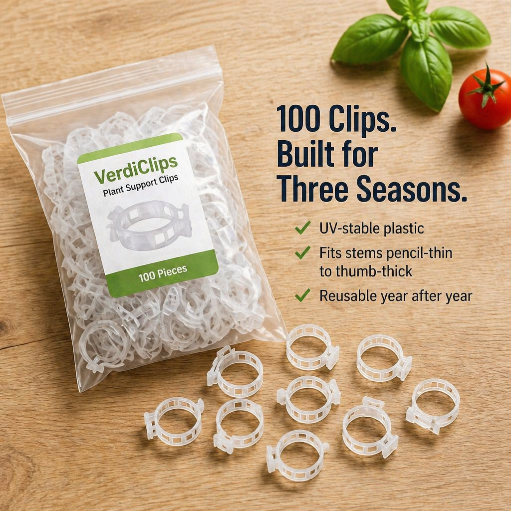 VerdiClip™ — Keep Tomatoes Upright, Forget Twist Ties, Protect Every Stem from Breaking