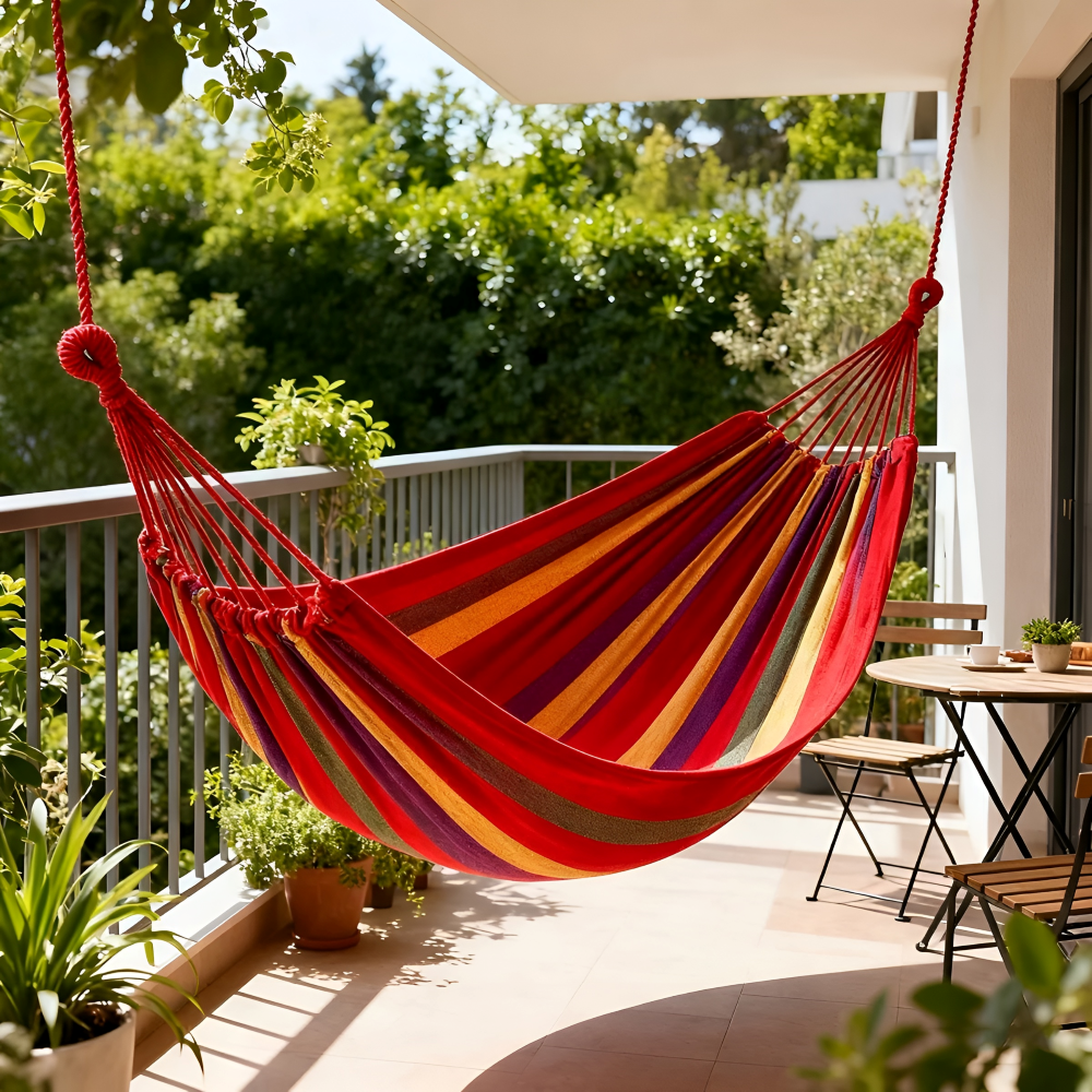 Outdoor Hammock | Cotton Fabric for Breathability | Includes Ropes and Carrying Bag | CampNest