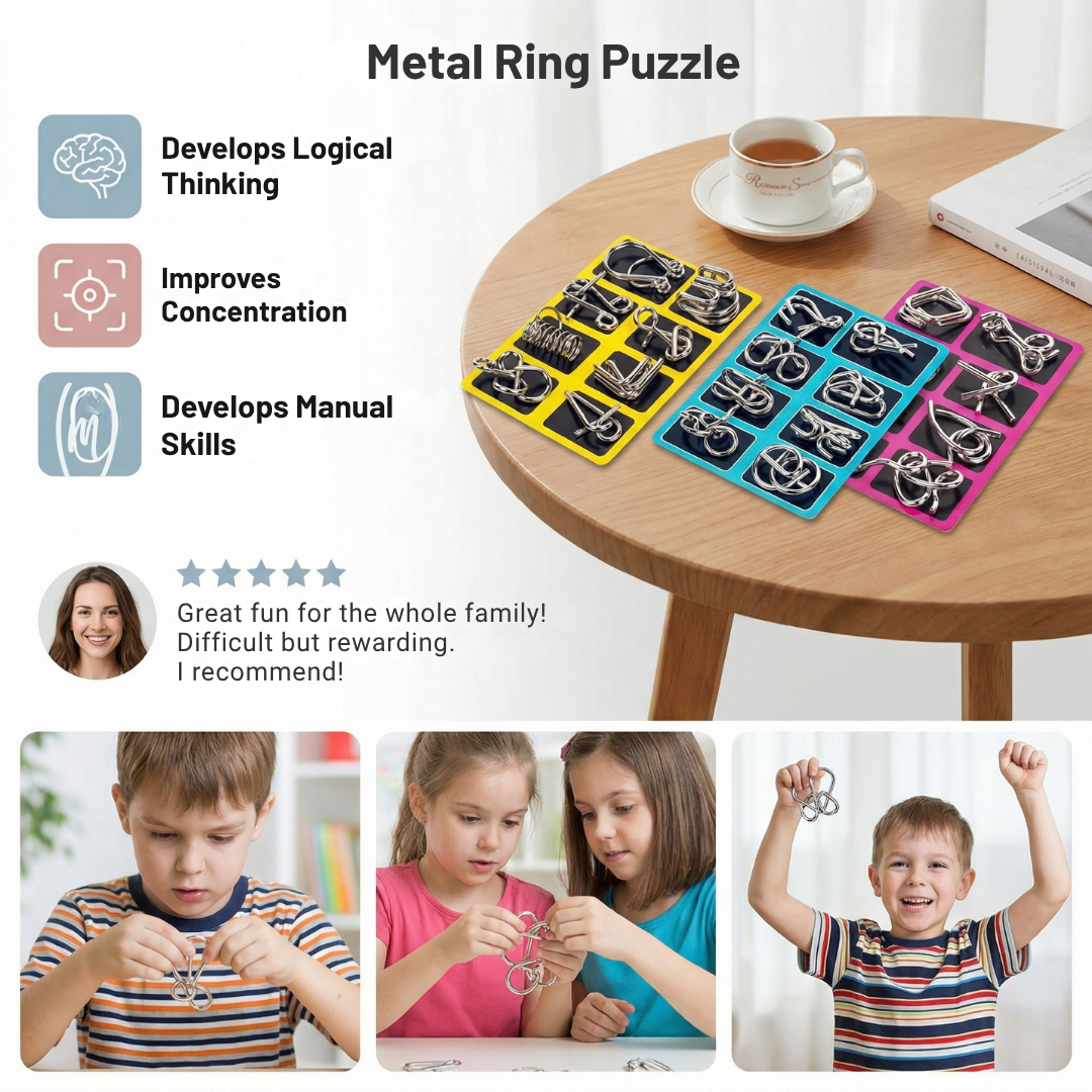 MindPulse™ Metal Ring Puzzle Set — Unlock Lightning-Fast Focus and Stress-Free Mental Power