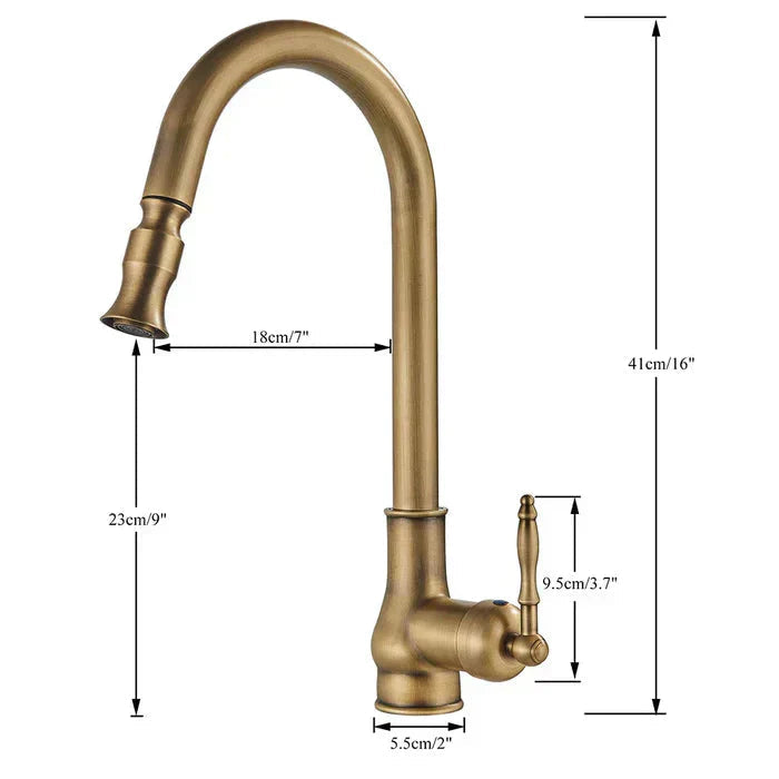 Antique Brass Kitchen Faucet | Single Lever Control | Swivel Spout | BrassArc