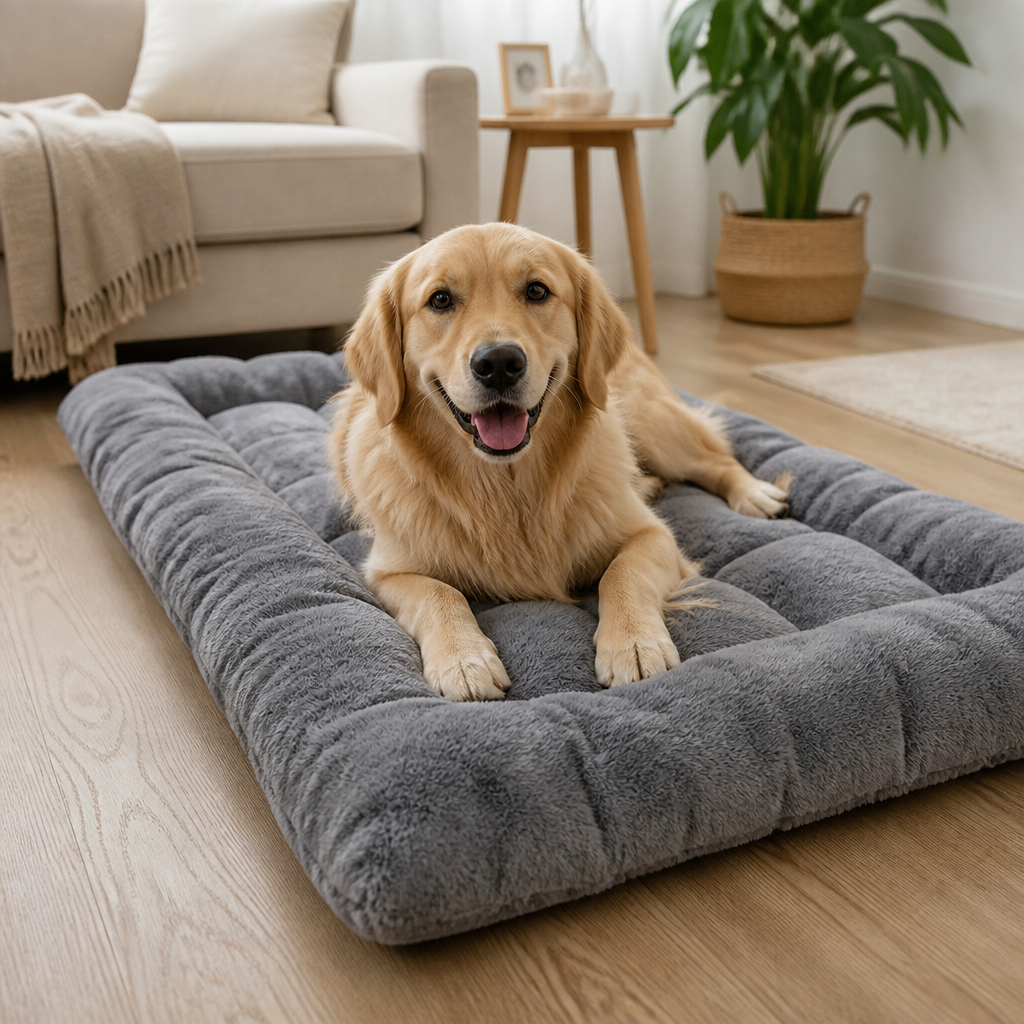 Extra Large Pet Bed | Ultra-Thick Reversible Plush | 120cm Velvet Cover | Comfortable Support