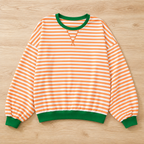 VeroLuxe™ – Relaxed Striped Crewneck Sweatshirt with Contrast Trim