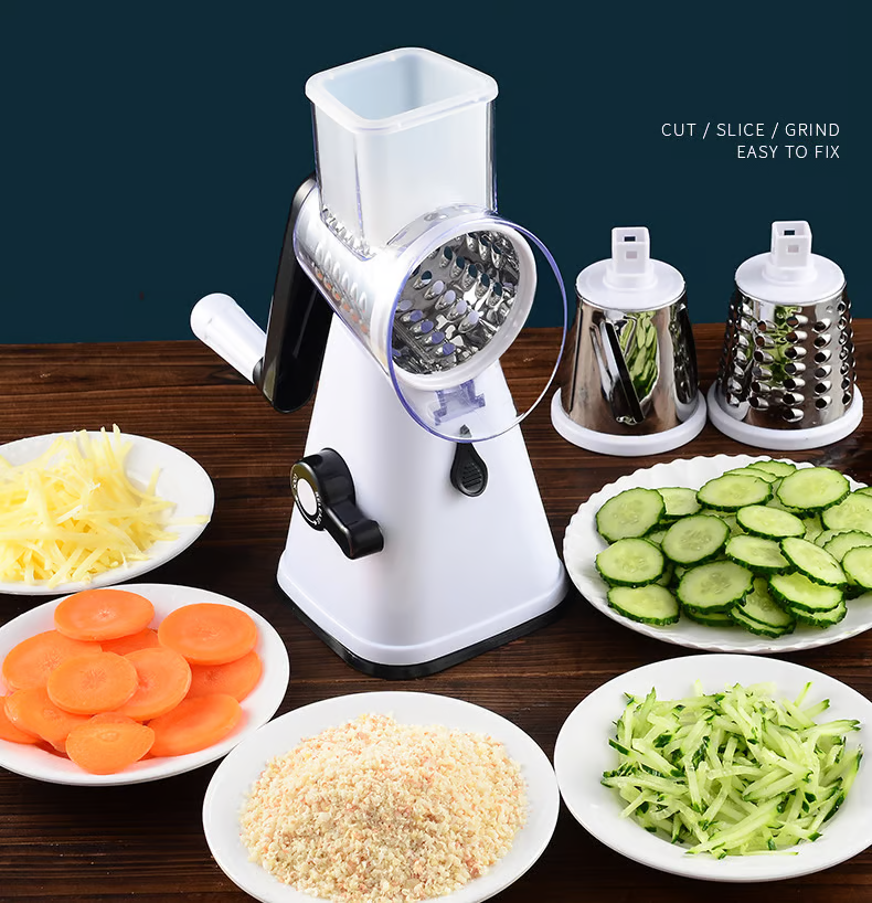Rotary Grater for Vegetables | Cutting Drum Blades | Secure Non-Slip Suction Base | SliceCraft