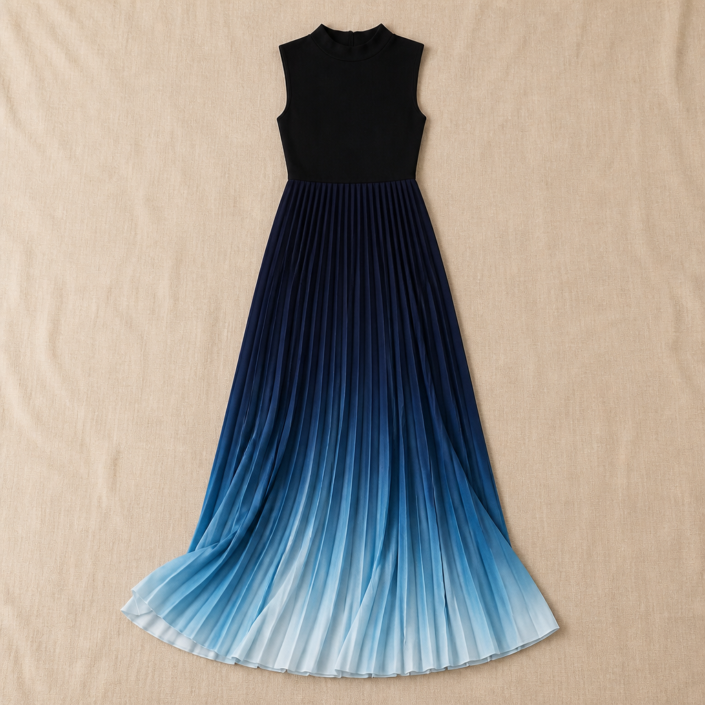 LioraMist™ – Sleeveless Ombre Pleated Maxi Dress with Hidden Pockets