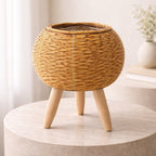 Flowerpot with Wooden Feet | Woven Basket Pattern | For Indoor & Outdoor Use | Plantara