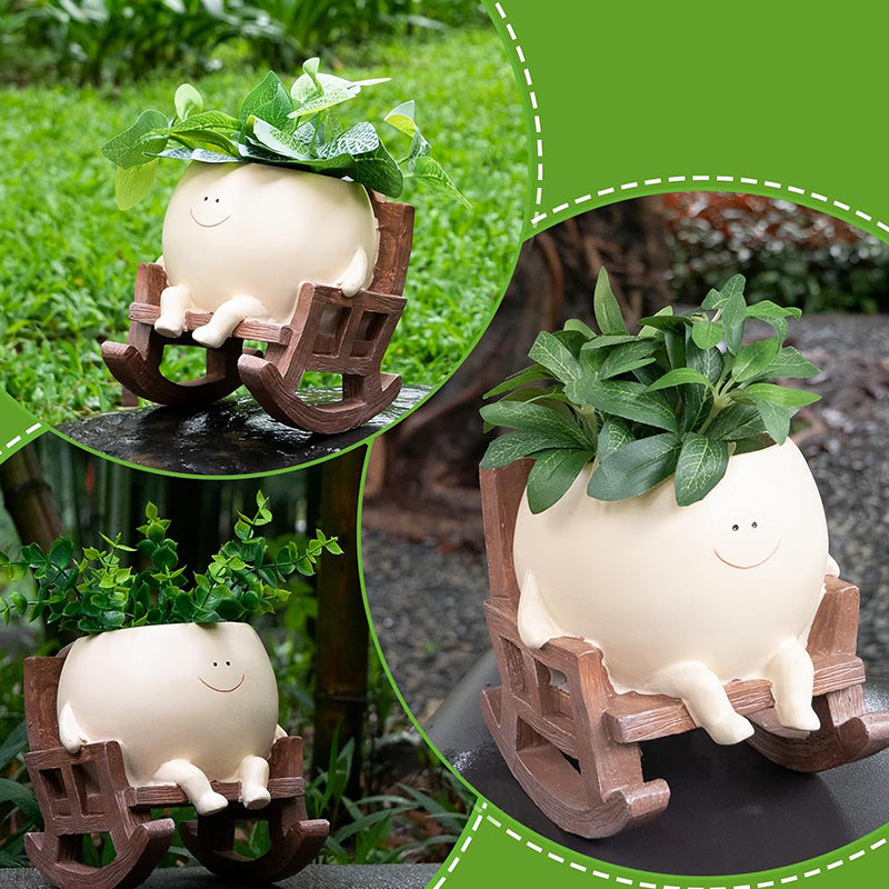 Smily Face Plant Pot | Resin Rocker Chair | Succulent & Cactus Accent | GrinPot