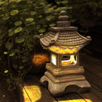 Japanese Garden Lantern | Resin Solar LED | Warm White Zen Garden & Terrace | Wabilight