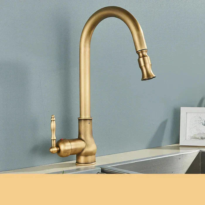 Antique Brass Kitchen Faucet | Single Lever Control | Swivel Spout | BrassArc
