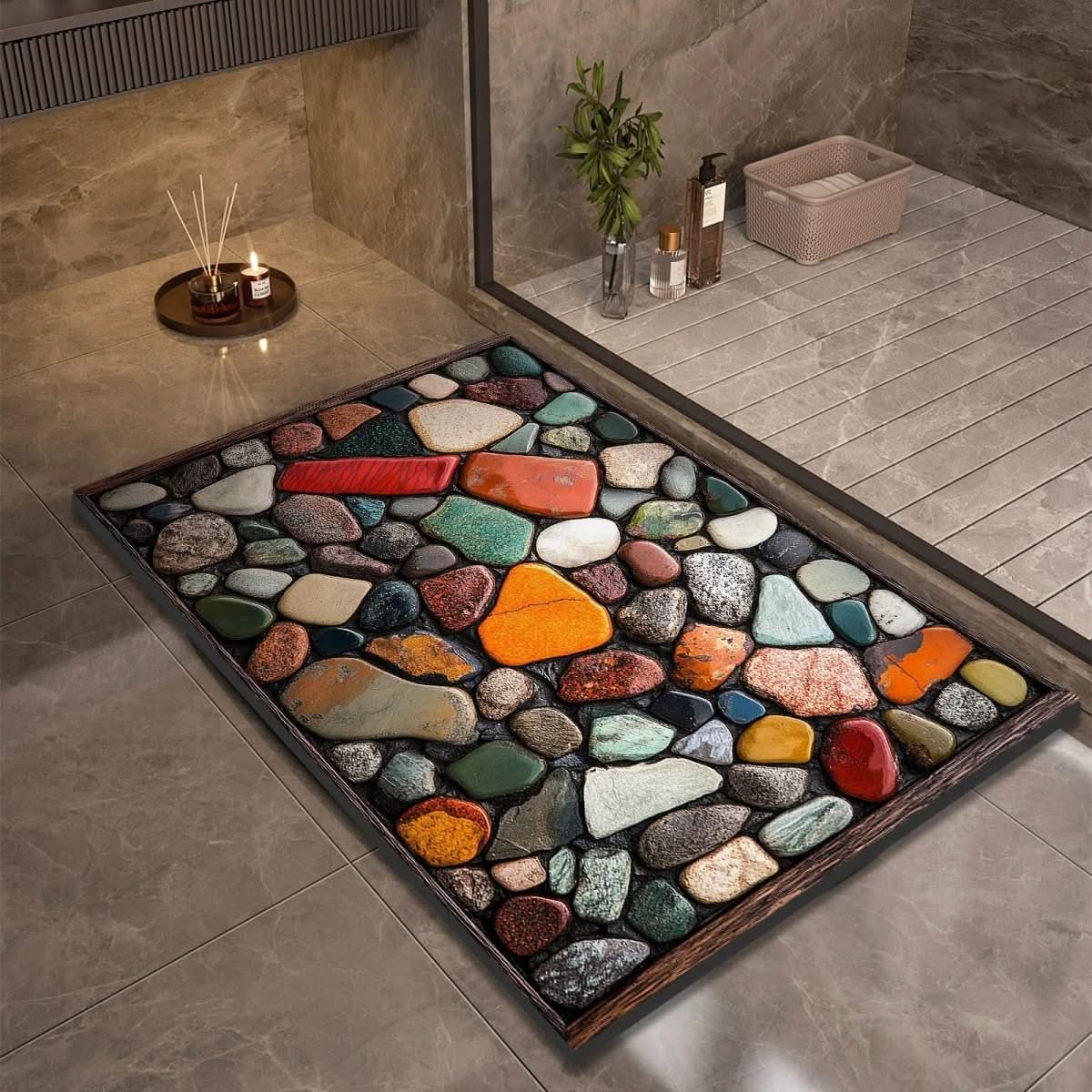 Bath Mat Diatomaceous Earth | Fast-Drying & Slip-Resistant | Natural Rubber Stone Finish | Aquapave