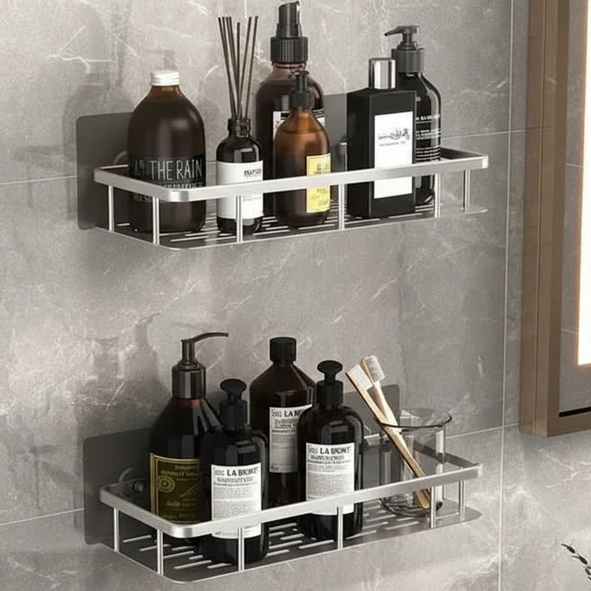 Adhesive Bathroom Shelf | Stainless Steel & Drill-Free | Self-Adhesive | Mountra