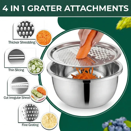 3-in-1 Mixing Bowl Set | Built-in Grid and Drain System | Stackable and Space-Saving | MultiPrep