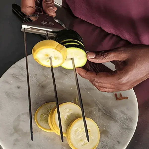 Stainless Steel Grill Skewer | Twin Prongs | Slide Scraper for Clean Serving | SkewerPro