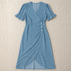 SeraphineAura™ – Ditsy Floral Wrap Midi Dress with Ruched Tulip Hem