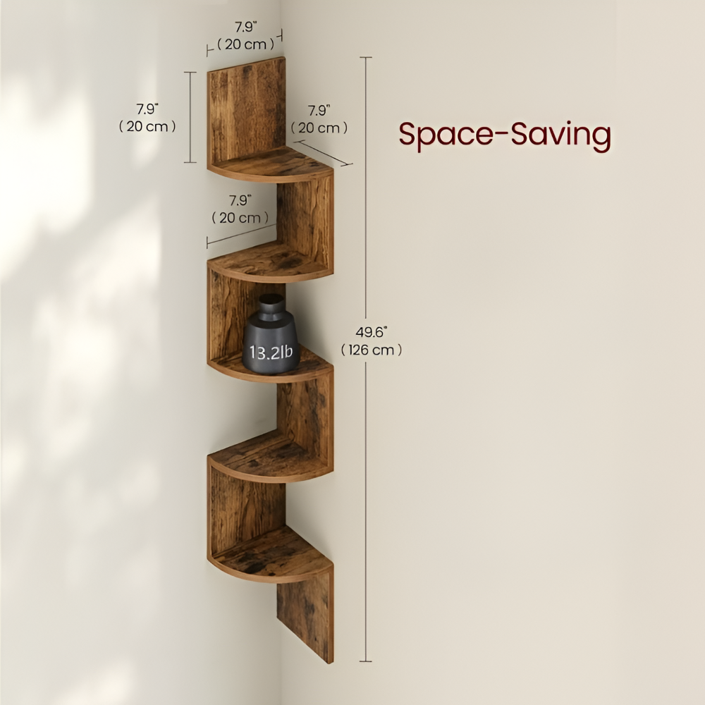 Corner Shelf 5 Levels | Zigzag Shape with Layers | Space-Efficient Corner Fit | CornerZig
