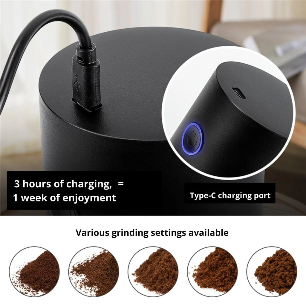 Electric Coffee Grinder | USB Rechargeable | Adjustable Grind Settings | KaffeeKompakt