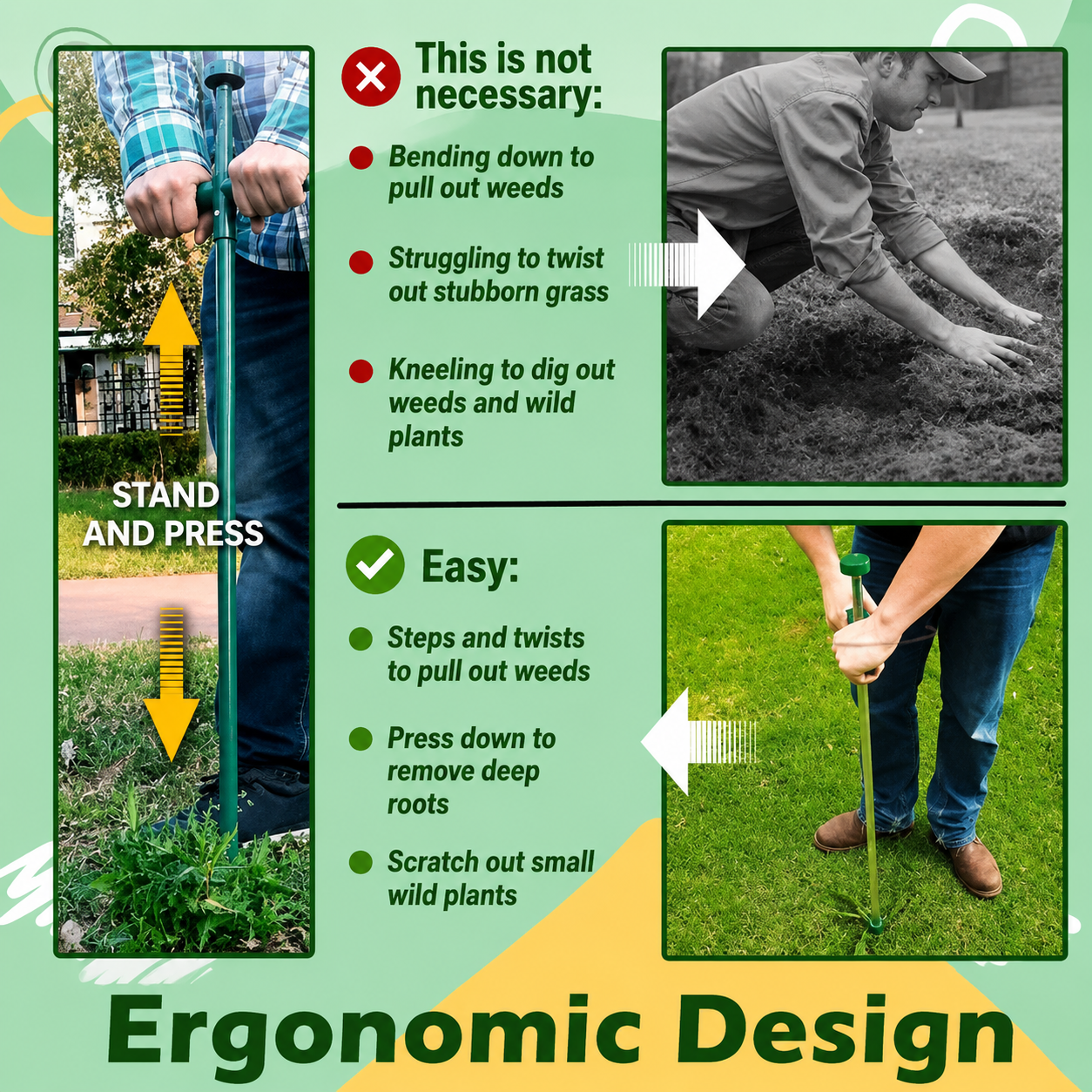 Root Remover Weed Extractor | Trident Attachment | Bend-Free | DeepGrip