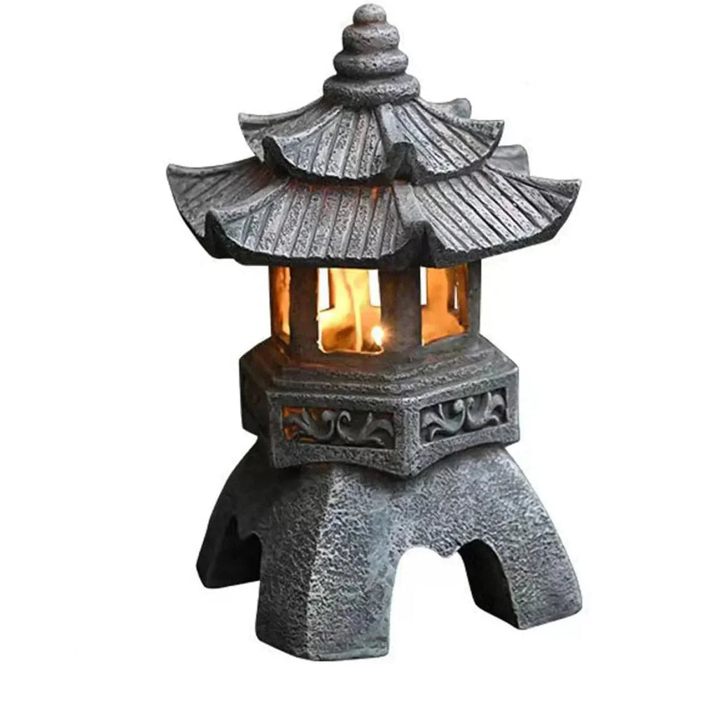 Japanese Garden Lantern | Resin Solar LED | Warm White Zen Garden & Terrace | Wabilight