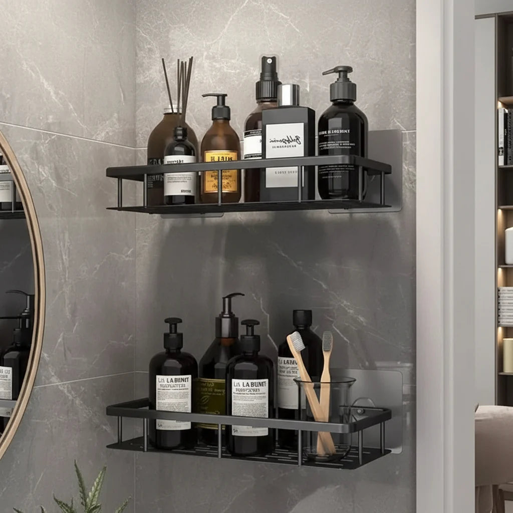 Adhesive Bathroom Shelf | Stainless Steel & Drill-Free | Self-Adhesive | Mountra