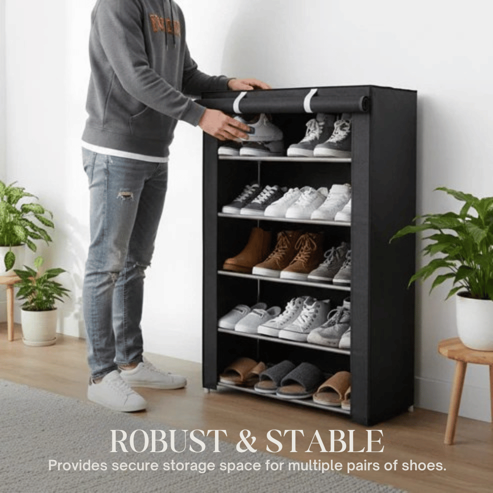 Freestanding Shoe Cabinet | Dustproof Cover | No Tools Needed for Assembly | ShoeGuard