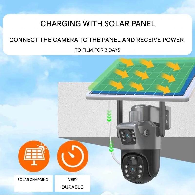 Security Camera Solar Dual-Lens | 360° PTZ 10x Zoom | 12,000 mAh IP66 4G WiFi | Vigiora