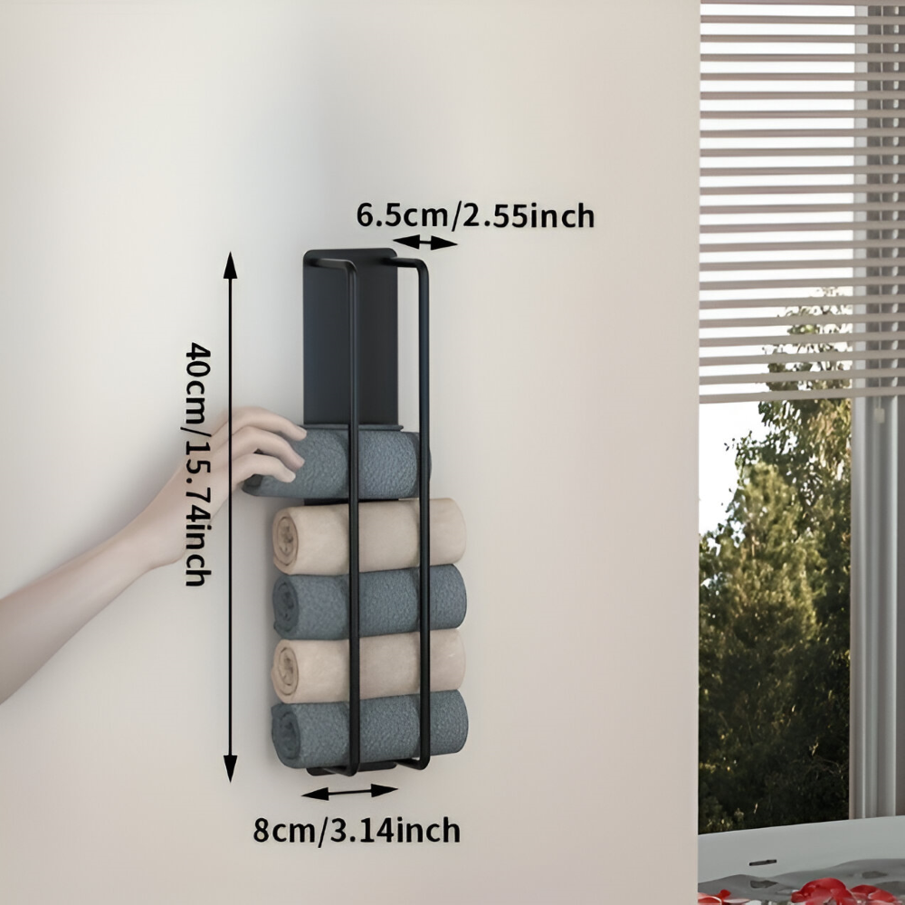 Towel Holder | Wall-Mounted Vertical Storage | Open Wire Basket | TowelStack