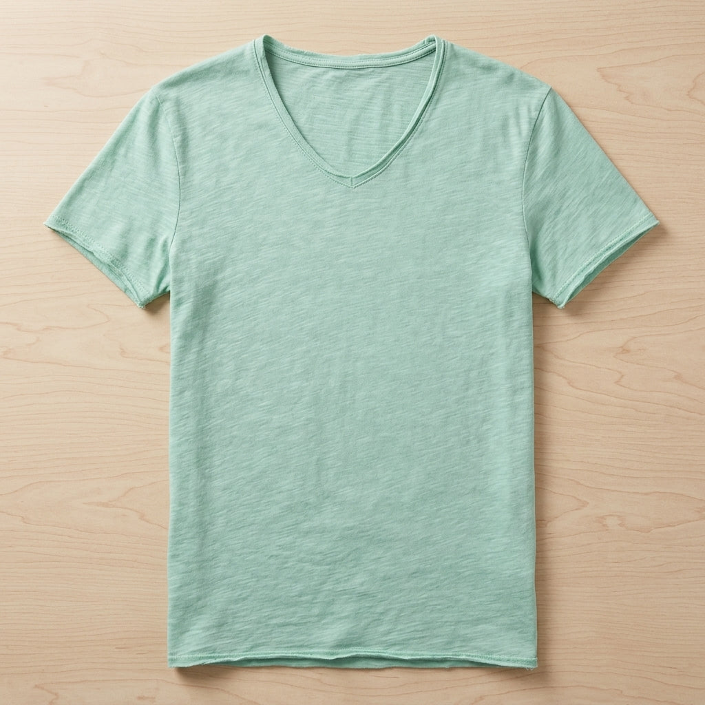 AeroLuxe™ – Lightweight Slub Cotton V-Neck Tee with Raw-Edge Trim