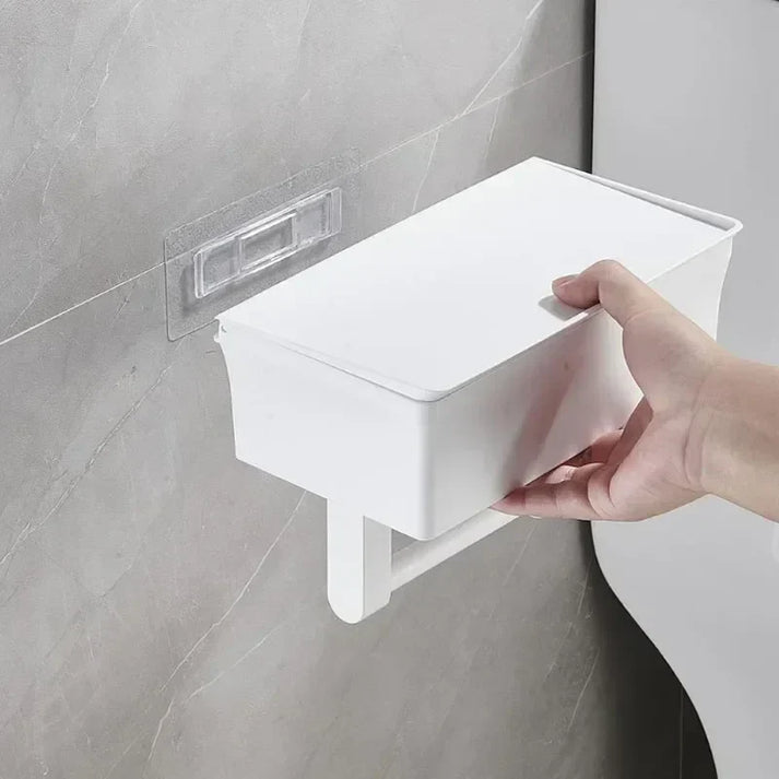 Toilet Paper Holder | Wall-Mounted with Shelf | No-Drill Installation with Box | Rolluxe