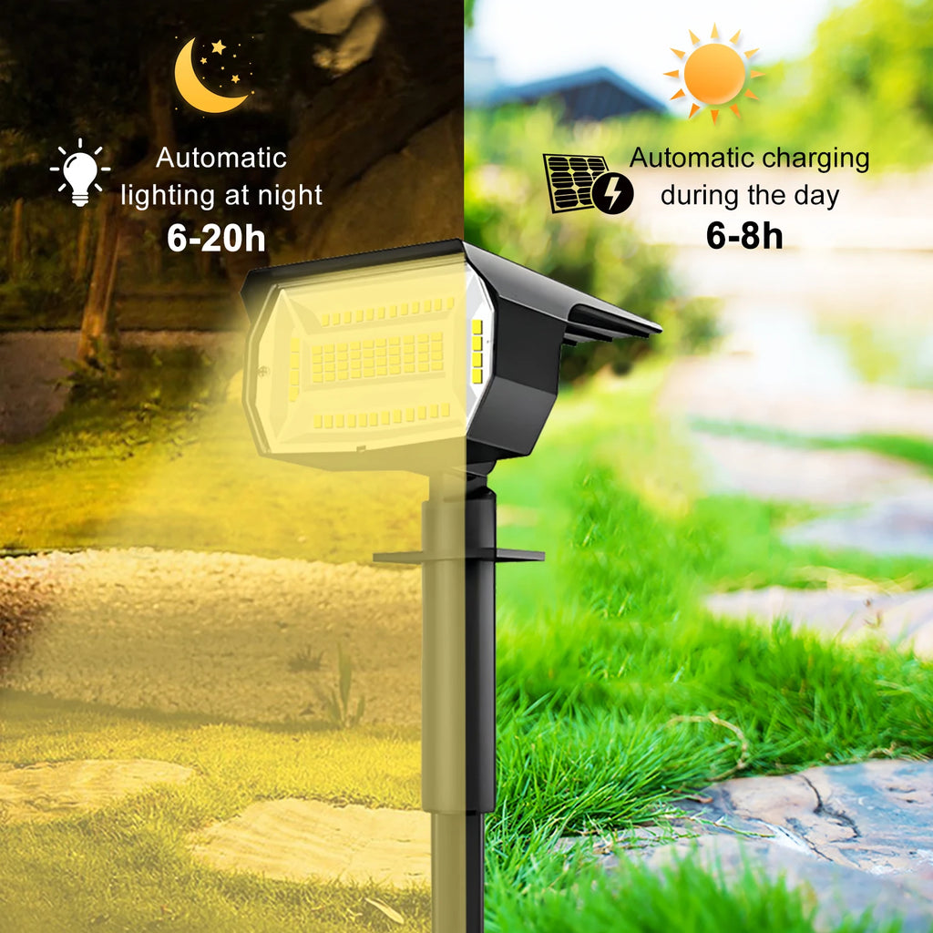 Solar-Powered 3-Mode Weatherproof LED Spotlight (RGB & Warm White)