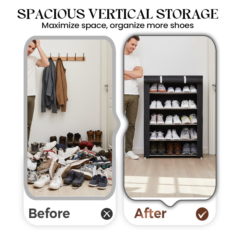 Freestanding Shoe Cabinet | Dustproof Cover | No Tools Needed for Assembly | ShoeGuard