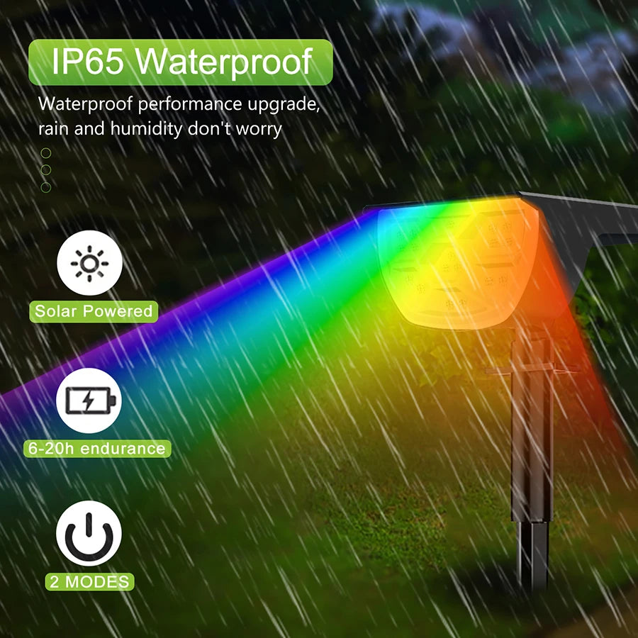 Solar-Powered 3-Mode Weatherproof LED Spotlight (RGB & Warm White)