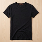 AeroLuxe™ – Lightweight Slub Cotton V-Neck Tee with Raw-Edge Trim