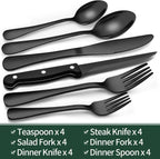 Cutlery Set | 24-Piece Matte Black Design | Includes Steak Knives | CutleryCraft
