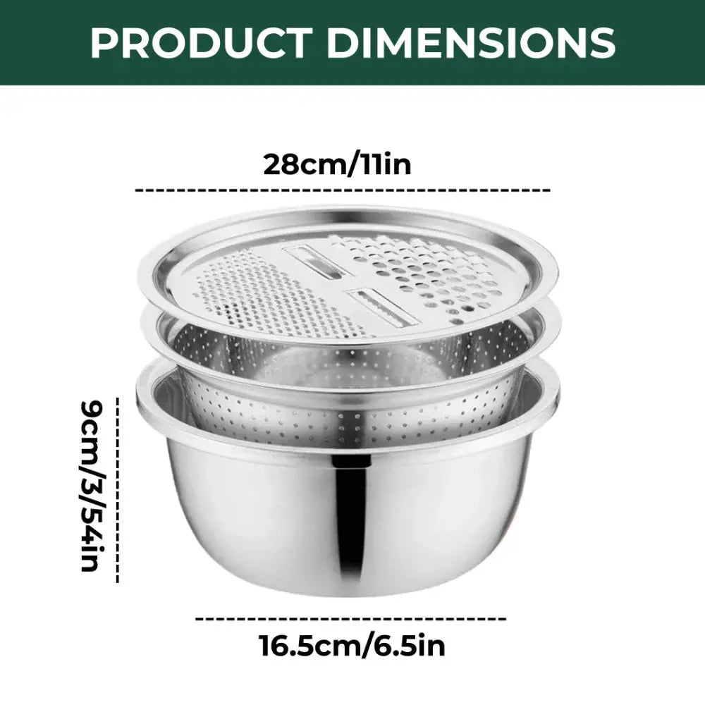 3-in-1 Mixing Bowl Set | Built-in Grid and Drain System | Stackable and Space-Saving | MultiPrep