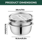 3-in-1 Mixing Bowl Set | Built-in Grid and Drain System | Stackable and Space-Saving | MultiPrep
