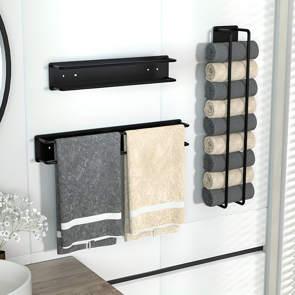 Towel Holder | Wall-Mounted Vertical Storage | Open Wire Basket | TowelStack