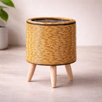 Flowerpot with Wooden Feet | Woven Basket Pattern | For Indoor & Outdoor Use | Plantara