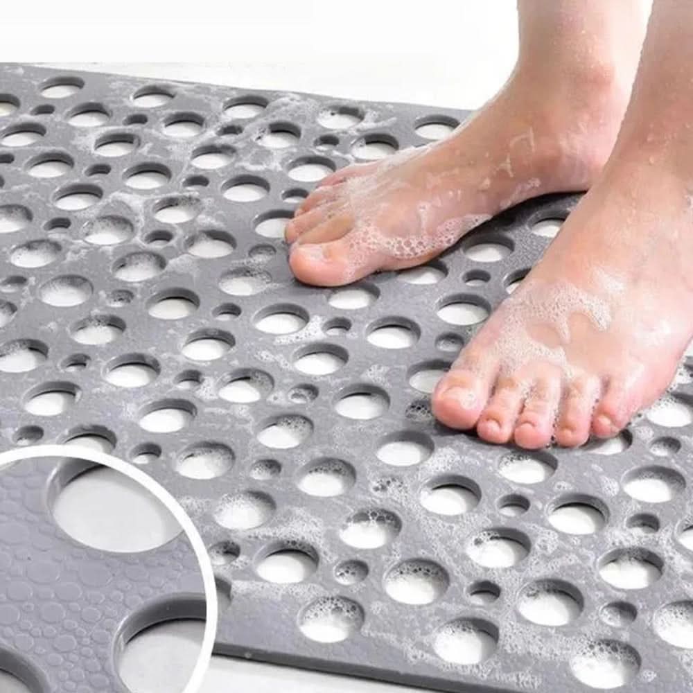 Non-slip Shower Mat PVC with TPE | Suction Cups | Drainage Holes for Water | Gripflow