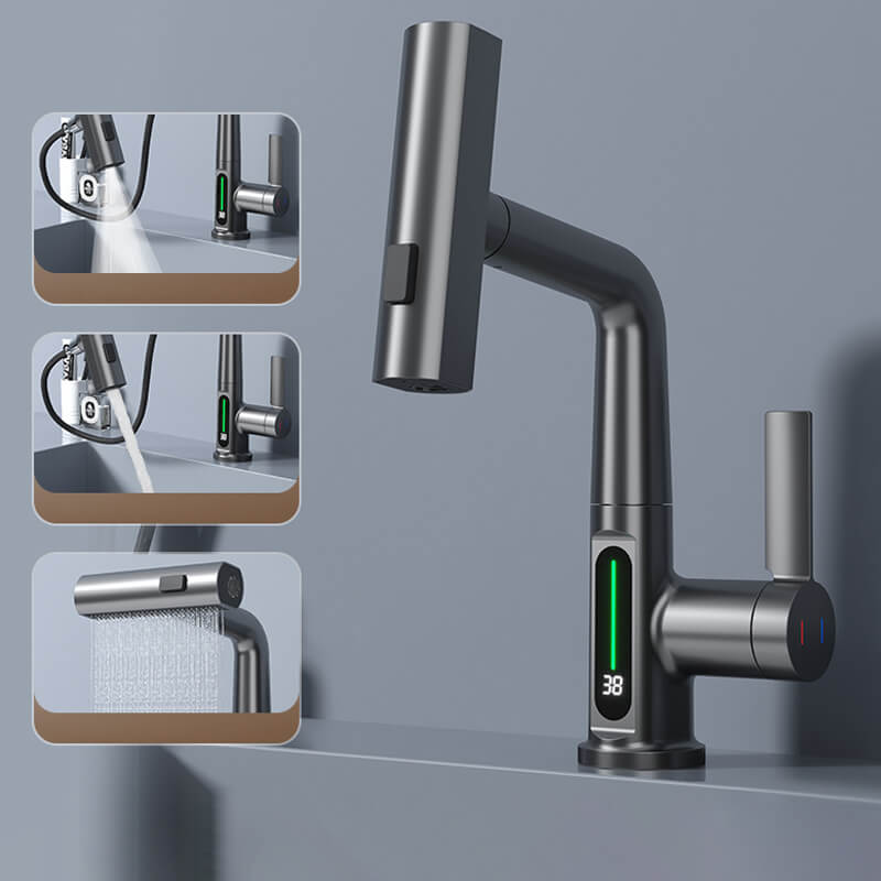 Pull-out Faucet 360° Rotation | LED Temp Display | 5 Spray Settings | Flowsense