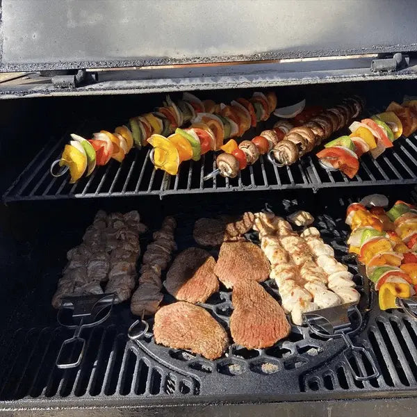 Stainless Steel Grill Skewer | Twin Prongs | Slide Scraper for Clean Serving | SkewerPro