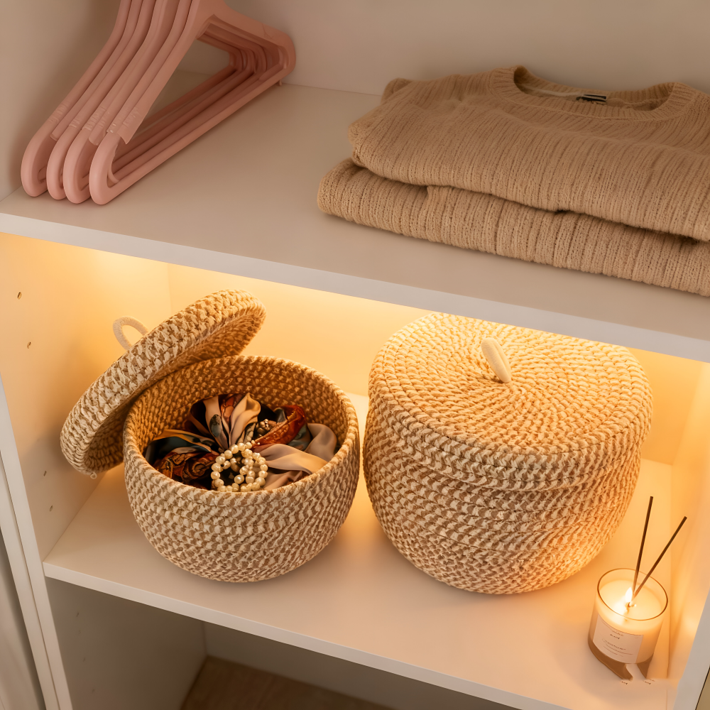 Woven Storage Basket | Round Storage Basket | Boho Handwoven | CasaWeave