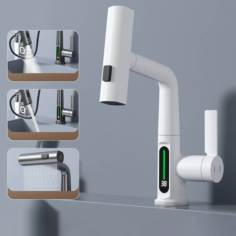 Pull-out Faucet 360° Rotation | LED Temp Display | 5 Spray Settings | Flowsense