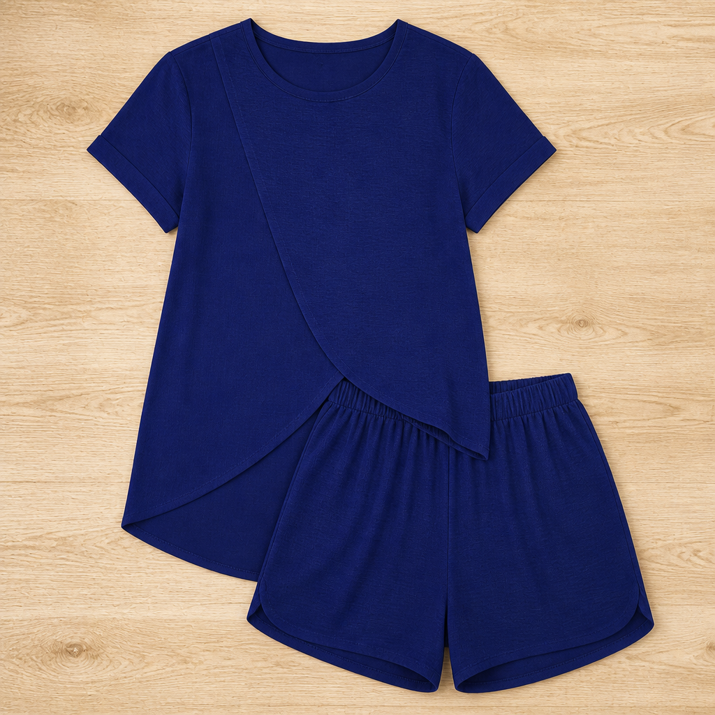 SolaraEase™ – Relaxed Tulip-Hem Top & Shorts Summer Set