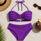AuraTide™ – Rope-Textured Halter Bikini Set with Adjustable Tie-Back