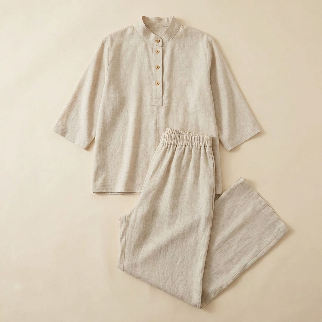 VeraLuxe™ – Relaxed Linen Two-Piece Set with Wide-Leg Pants