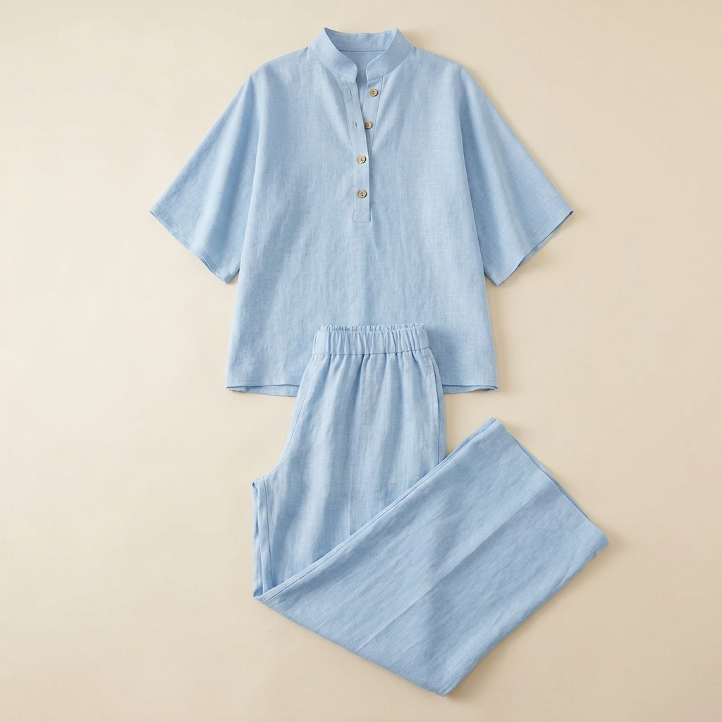VeraLuxe™ – Relaxed Linen Two-Piece Set with Wide-Leg Pants
