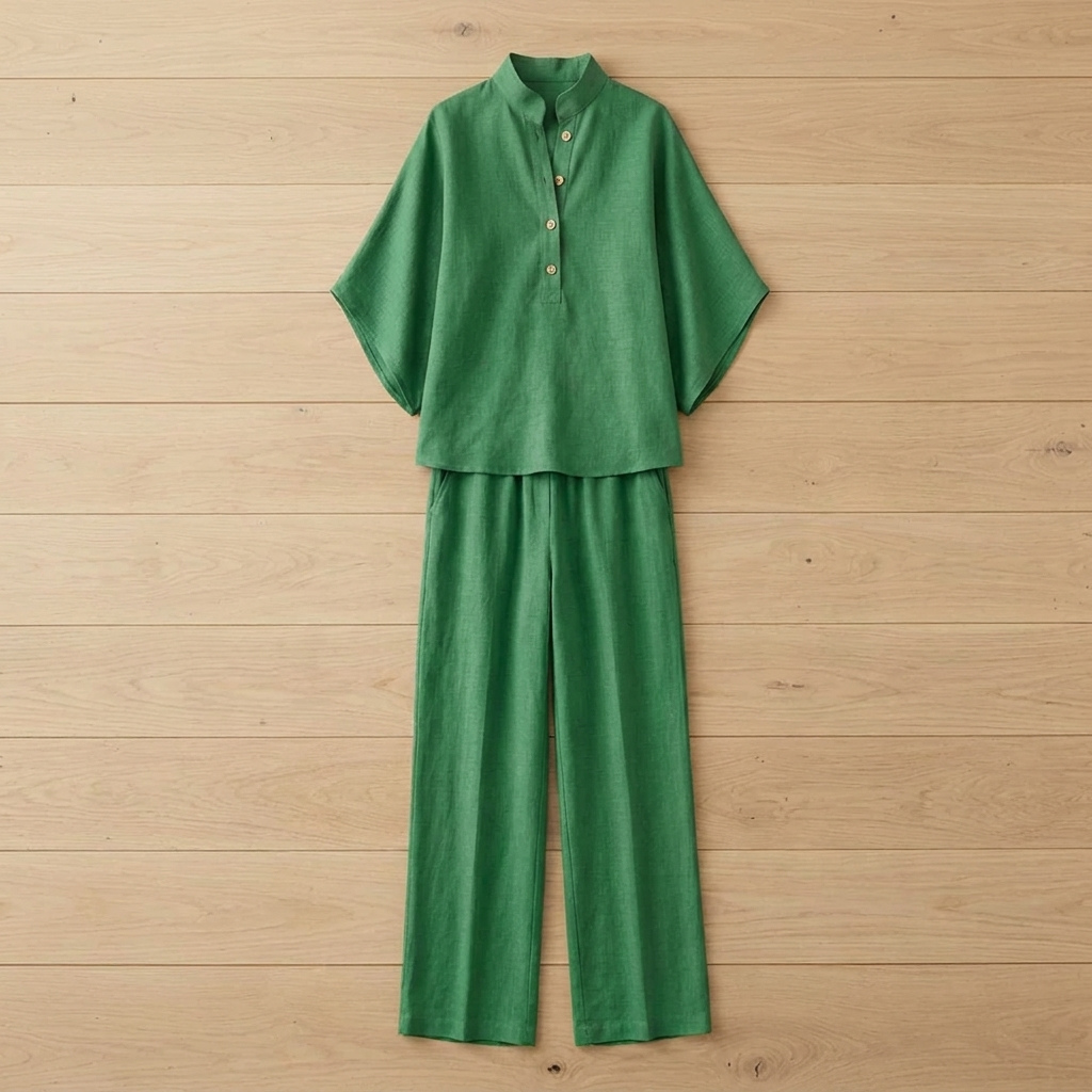 VeraLuxe™ – Relaxed Linen Two-Piece Set with Wide-Leg Pants
