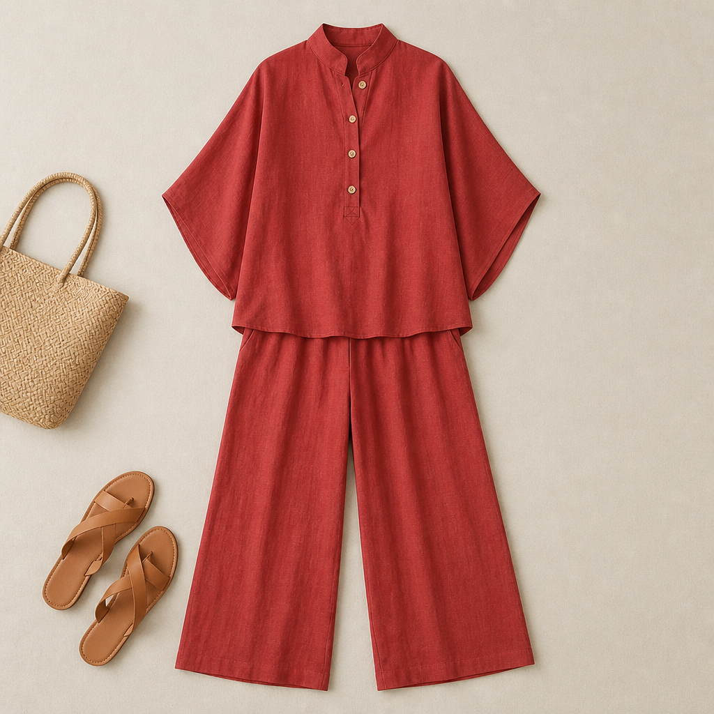 VeraLuxe™ – Relaxed Linen Two-Piece Set with Wide-Leg Pants