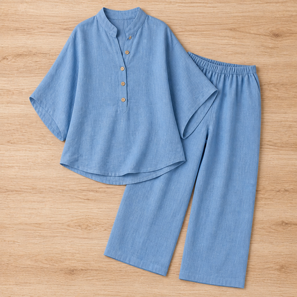 VeraLuxe™ – Relaxed Linen Two-Piece Set with Wide-Leg Pants