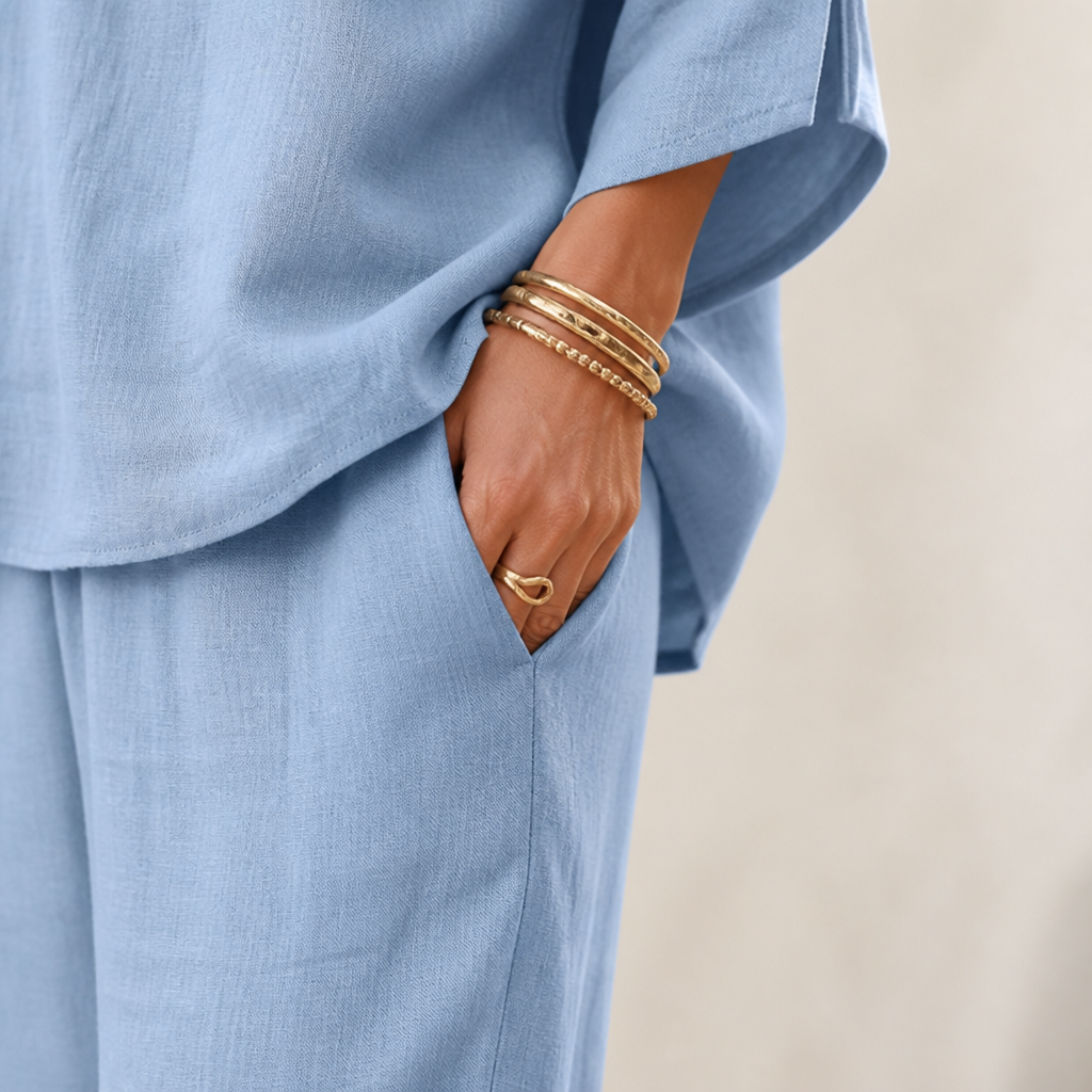 VeraLuxe™ – Relaxed Linen Two-Piece Set with Wide-Leg Pants