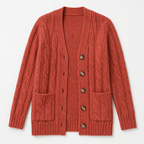 BorellaKnit™ – Chunky Cable Knit Button-Front Cardigan with Front Pockets